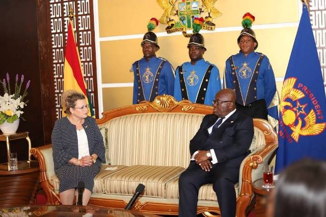 Ambassador Shani Cooper with President Nana Addo Dankwa Akufo-Addo at the Jubliee House